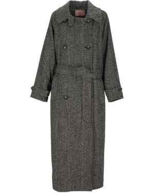 Kristina Ti Herringbone-Pattern Double-Breasted Coat - Grey