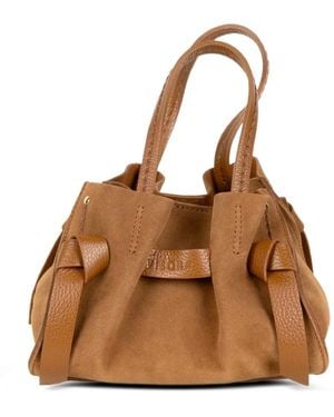 VISONA Vittorina Knot-Detail Suede Tote Bag - Brown