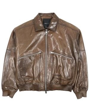 Purple Brand Zip-Fastening Distressed Leather Jacket - Brown
