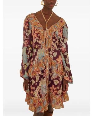 FARM Rio Delhi Floral Mixed Mini Dress - Brown