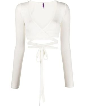 Maison Close Ribbed Wrap-Design Top - White