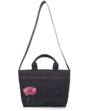 KENZO Petit Cabas Tulip À Fleurs Brodées Et Logo Imprimé - Blue
