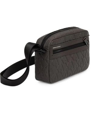 ARMANI EXCHANGE Monogram-Debossed Messenger Bag - Black