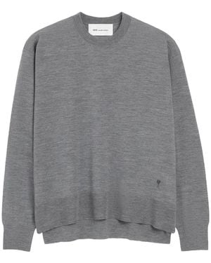 Ami Paris Jersey Ami De Coeur De Lana Con Cuello Redondo - Gris