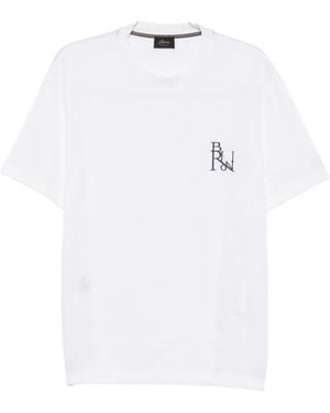 Brioni Logo-Embroidered T-Shirt - White