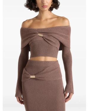 Manière De Voir Shana Asymmetric Bardot Top With Hardware Detail - Natural