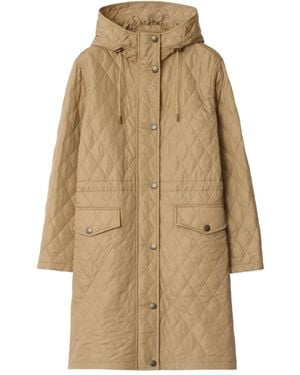 Burberry Quilted Hooded Coat - Natural