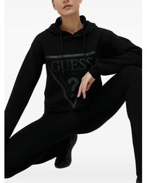 Guess Logo-Print Hooded Top - Black