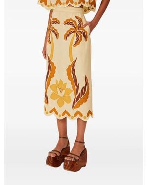 FARM Rio Floral Palm-Tree Midi Skirt - White