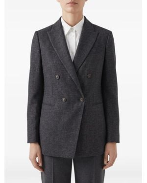Brunello Cucinelli Double-Breasted Peak-Lapel Blazer - Gray