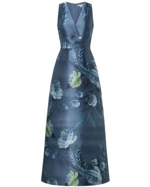 Kay Unger Rosalind Floral-Print Gown - Blue