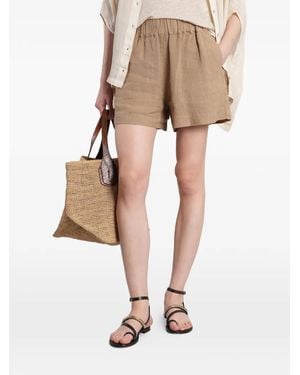 120% Lino Pantalones Cortos Con Cinturilla Elástica - Neutro