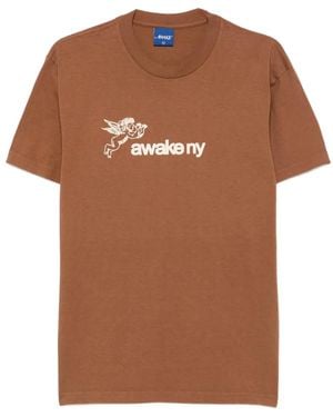 AWAKE NY T-Shirt Con Logo E Motivo Cherubino - Marrone