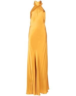 Michelle Mason Backless Halter-Neck Tie Gown - Metallic
