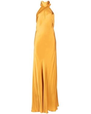 Michelle Mason Backless Halter-Neck Tie Gown - Metallic