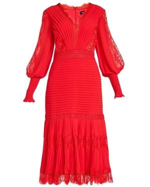 Tadashi Shoji Maxi Nyssa Bishop Lace-Panelled Pleated Midi Dress - Red