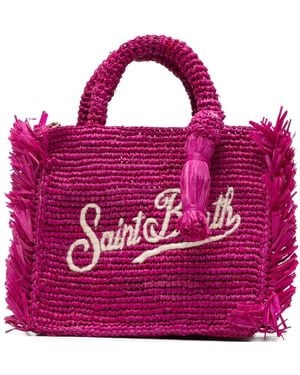 MC2 Saint Barth Mini Vanity Fringed Logo-Embroidered Tote Bag - Purple