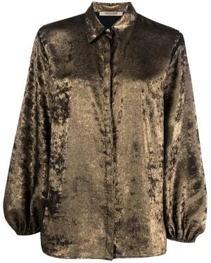 Roberto Cavalli Metallic-Effect Balloon Sleeve Shirt - Brown