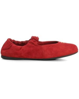 Miu Miu Ruffled Suede Ballet Flats - Red