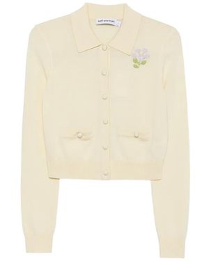 Self-Portrait Floral-Embroidered Button-Up Cardigan - White