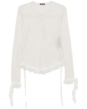 Ann Demeulemeester Lace-Trim Long-Sleeve T-Shirt - White