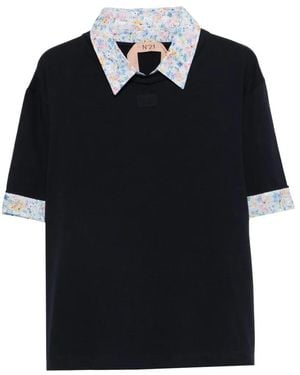 N°21 Floral-Collar T-Shirt - Black