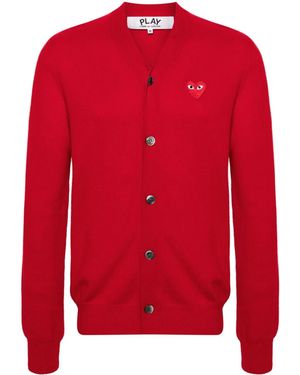 COMME DES GARÇONS PLAY Logo-Appliqué Wool Cardigan - Red