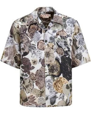 Marni Floral-Print Silk Shirt - Grey