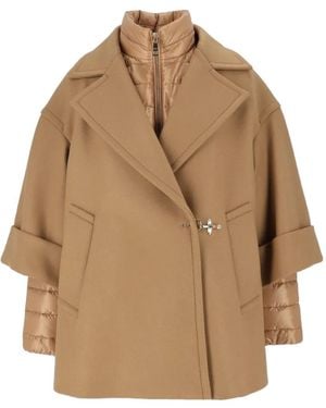 Fay Lobster-Claw-Fastening Layered-Sleeve Jacket - Natural