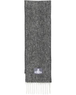Vivienne Westwood Orb-Patch Fringed Scarf - Grey