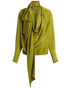 Balmain Draped Silk Chiffon Blouse - Yellow