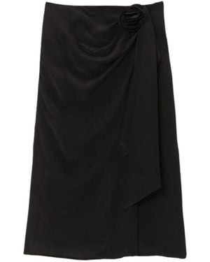 FARM Rio Rose-Embellished Wrap Midi Skirt - Black