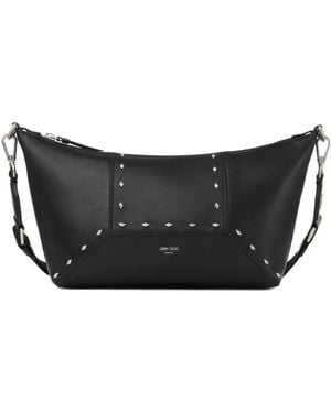 Jimmy Choo Diamond-Studded Zip Shoulder Bag - Black
