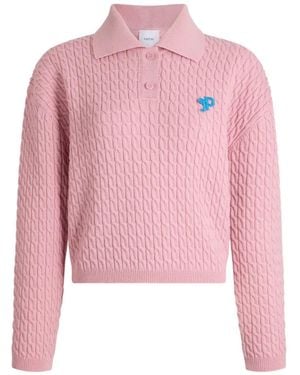 Patou Jp Cable-Knit Polo Sweater - Pink