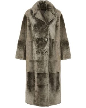 Yves Salomon Abrigo con diseño patchwork y doble botonadura - Gris