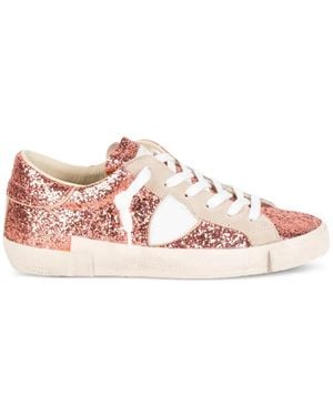 Philippe Model Glitter-Effect Paneled Sneakers - Pink