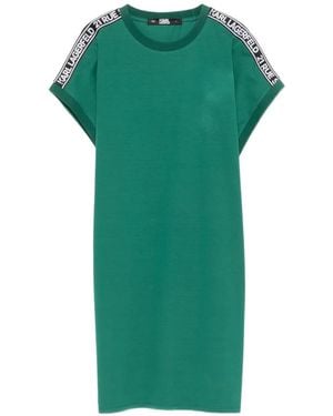 KARL LAGERFELD Logo-Tape Short-Sleeve Dress - Green