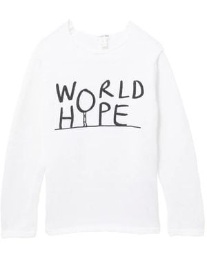 Comme des Garçons Slogan Knitted Crew Neck Jumper - White