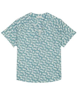 Marc O' Polo Geometric-Print Short-Sleeve Top - Blue