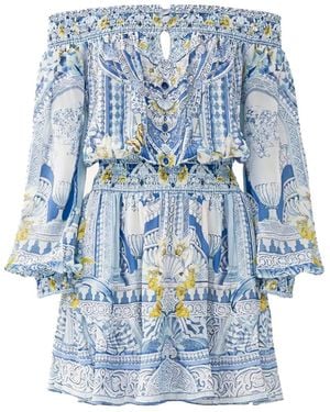 CAMILLA De Nada Granada off-shoulder ruffled mini dress - Blau