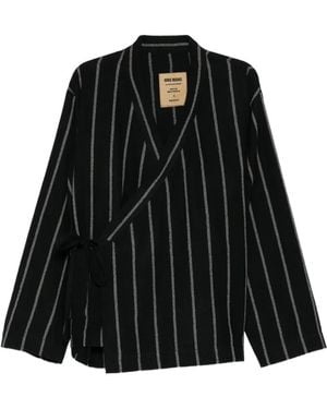 Uma Wang Vertical-Stripe Wrap Blazer - Black