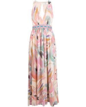 Etro Abstract-Print Silk Maxi Dress - White