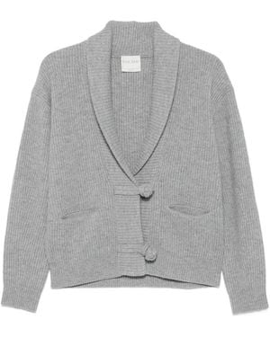 forte_forte Ribbed-Knit Shawl-Collar Cardigan - Grey
