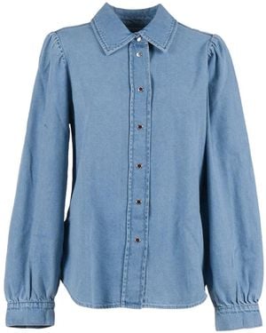 7 For All Mankind Puff-Sleeve Button-Up Shirt - Blue