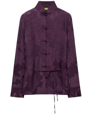 Shanghai Tang Floral Silk Blouse - Purple