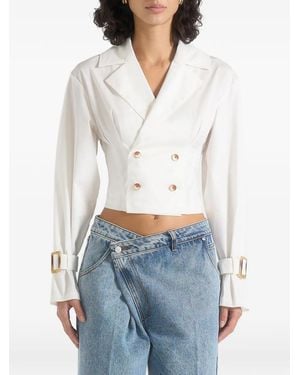 Manière De Voir Cropped Double-Breasted Open-Back Tie Shirt - White