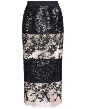 IMROSKA Zebra Dune Sequin-Embellished Floral Midi Skirt - Black
