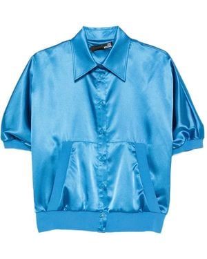 Love Moschino Satin-Finish Logo-Embroidered Shirt - Blue