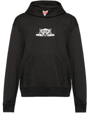 KENZO Logo-Embroidered Hoodie - Black