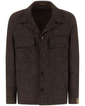 Gabriele Pasini Houndstooth Wool-Blend Shirt Jacket - Black